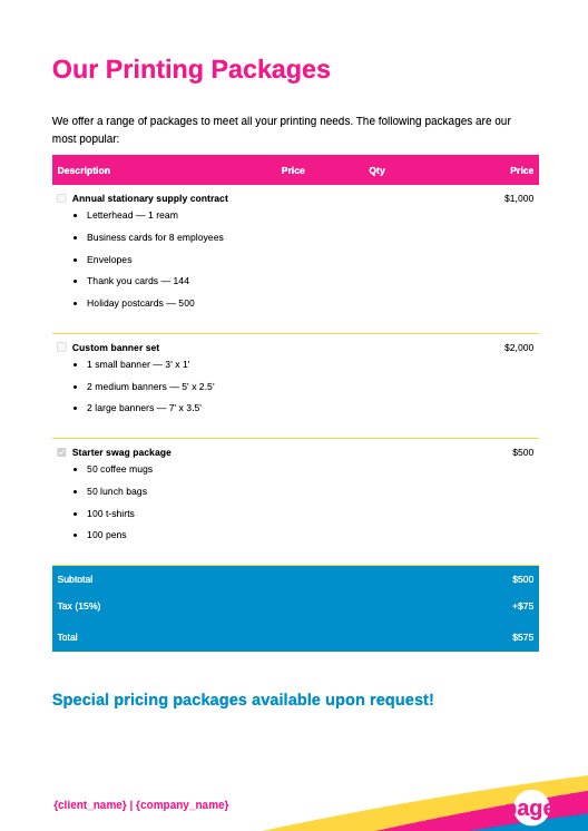 Printing Proposal Template